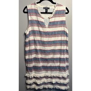 Chelsea And Theodore Sleeveless Dress 100% Cotton Fringe 14 Striped‎